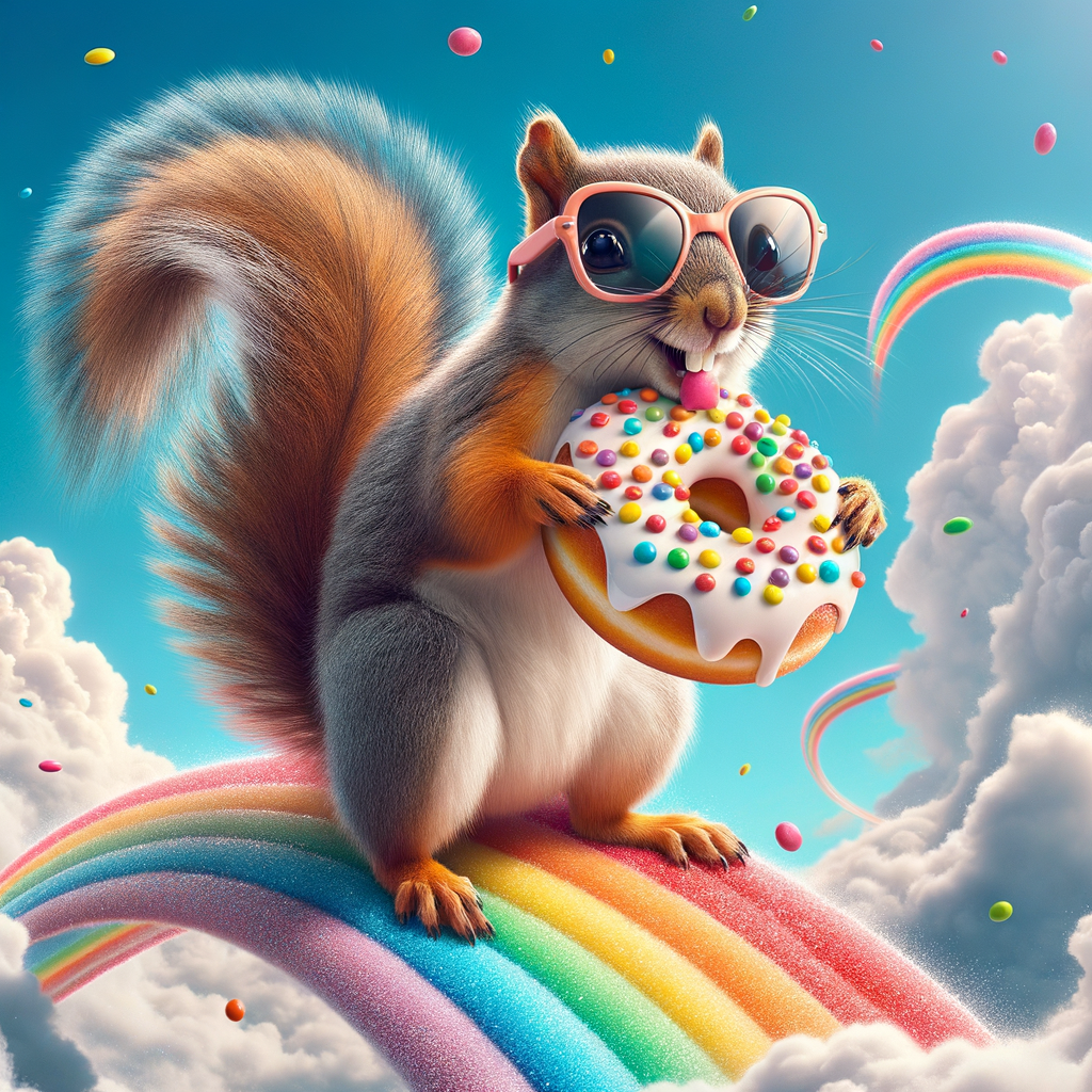 Day Squirrels like to dance on rainbows while eating Doughnuts