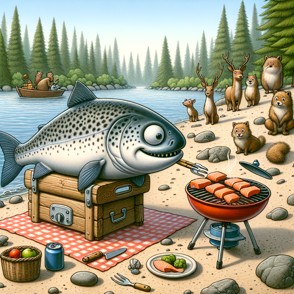 Day The salmon got tired of working and decided to have a barbecue by the river