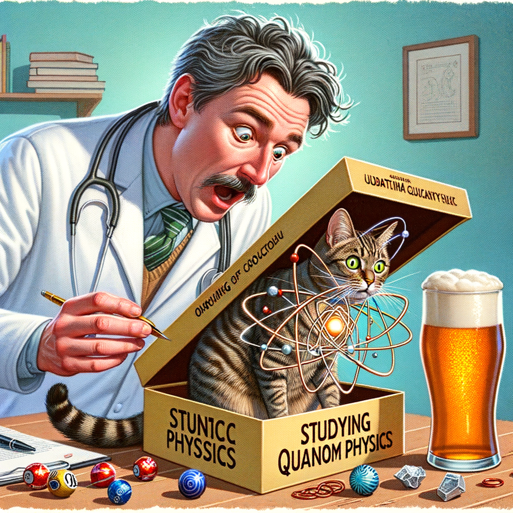 Day The doctor opened the chocolate box and found a cat studying quantum physics, so he decided to close it and have a beer