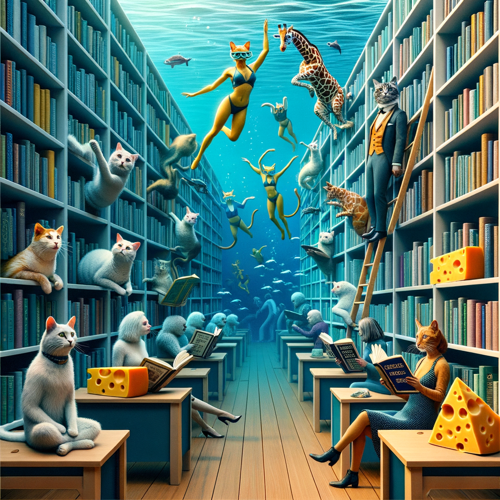 Day There is a secret library where cats, mermaids, and giraffes dance happily while studying how to make cheese