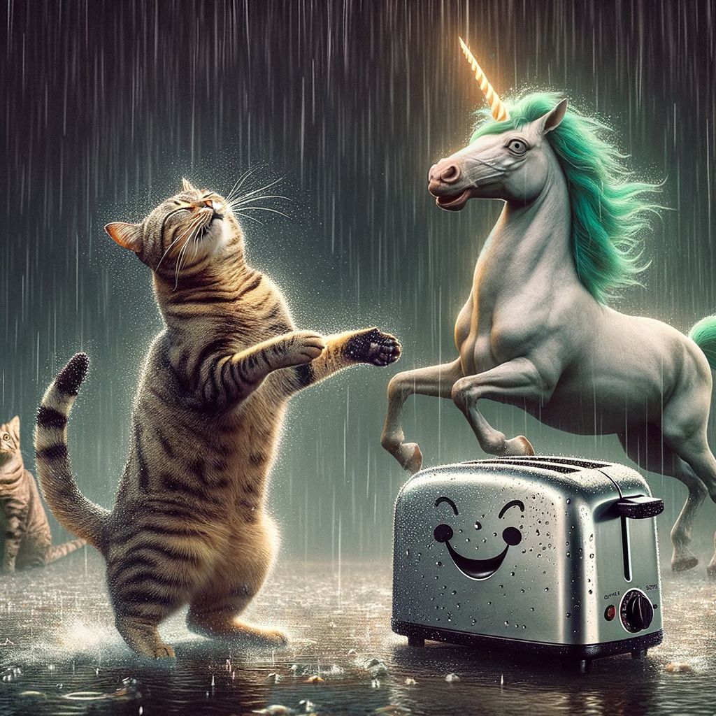 Day That night, the cat, the unicorn, and the brave toaster danced in the rain to celebrate their friendship