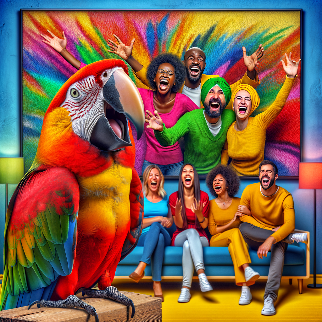 Day The parrot is splitting with laughter upon seeing a group of people who repeat what the television tells them