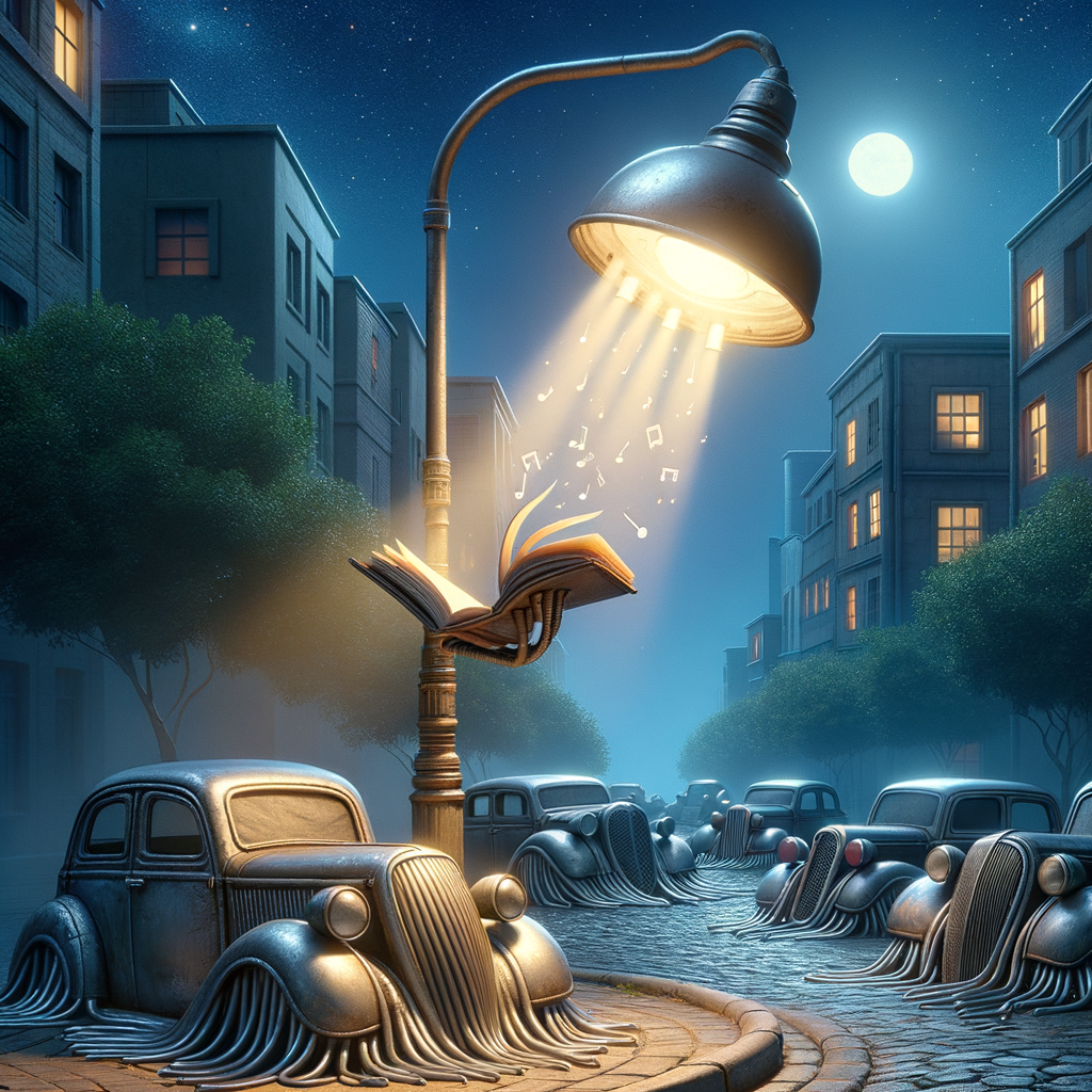 Day The city streetlamp reads stories to the parked cars that sleep sweetly while dreaming of adventures without traffic