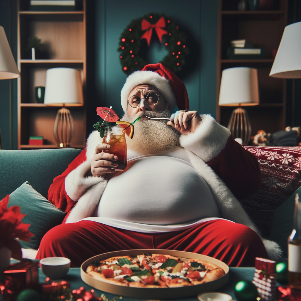 Day Santa Claus is tired of traveling around the planet delivering gifts, and he says that this year he will stay in a hotel eating pizza