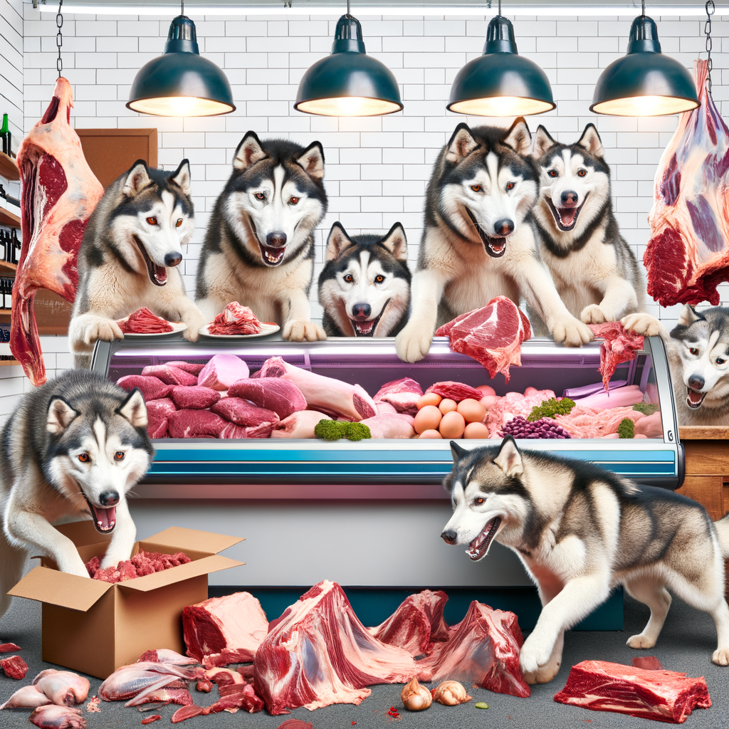 Day A group of rebellious siberian huskies entered the butcher shop and ate all the meat